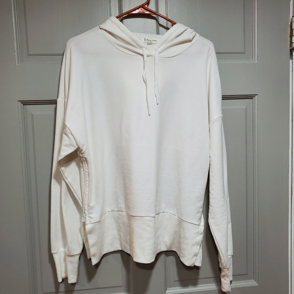 T/S By Thrive Hoodie Women's Small White Long Sleeve V Neck Lightweight‎ Stretch